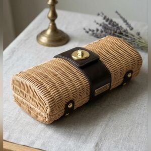 Vintage Collection Woven Wicker Cylinder Clutch | Paisley Lining